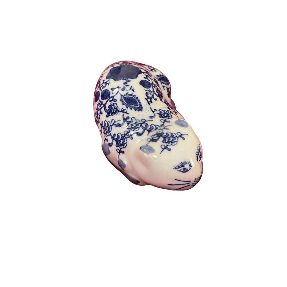 Vtg Cobalt Blue & White Chinoiserie Porcelain Sleeping Cat Floral Chintz Design - Picture 2 of 7